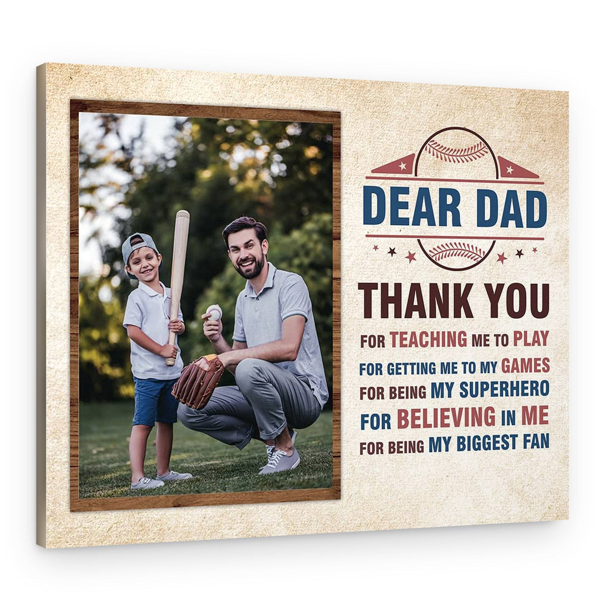 Dear Dad Thank You for Teaching Me to Play Canvas Print – Canvas Print – Design A