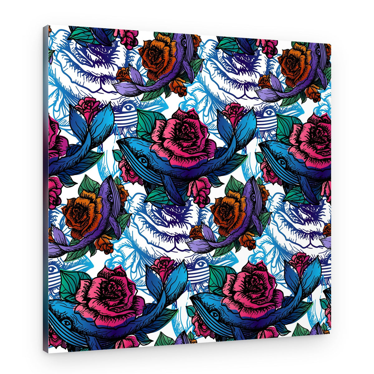 Mystical Floral Whales – Canvas Print