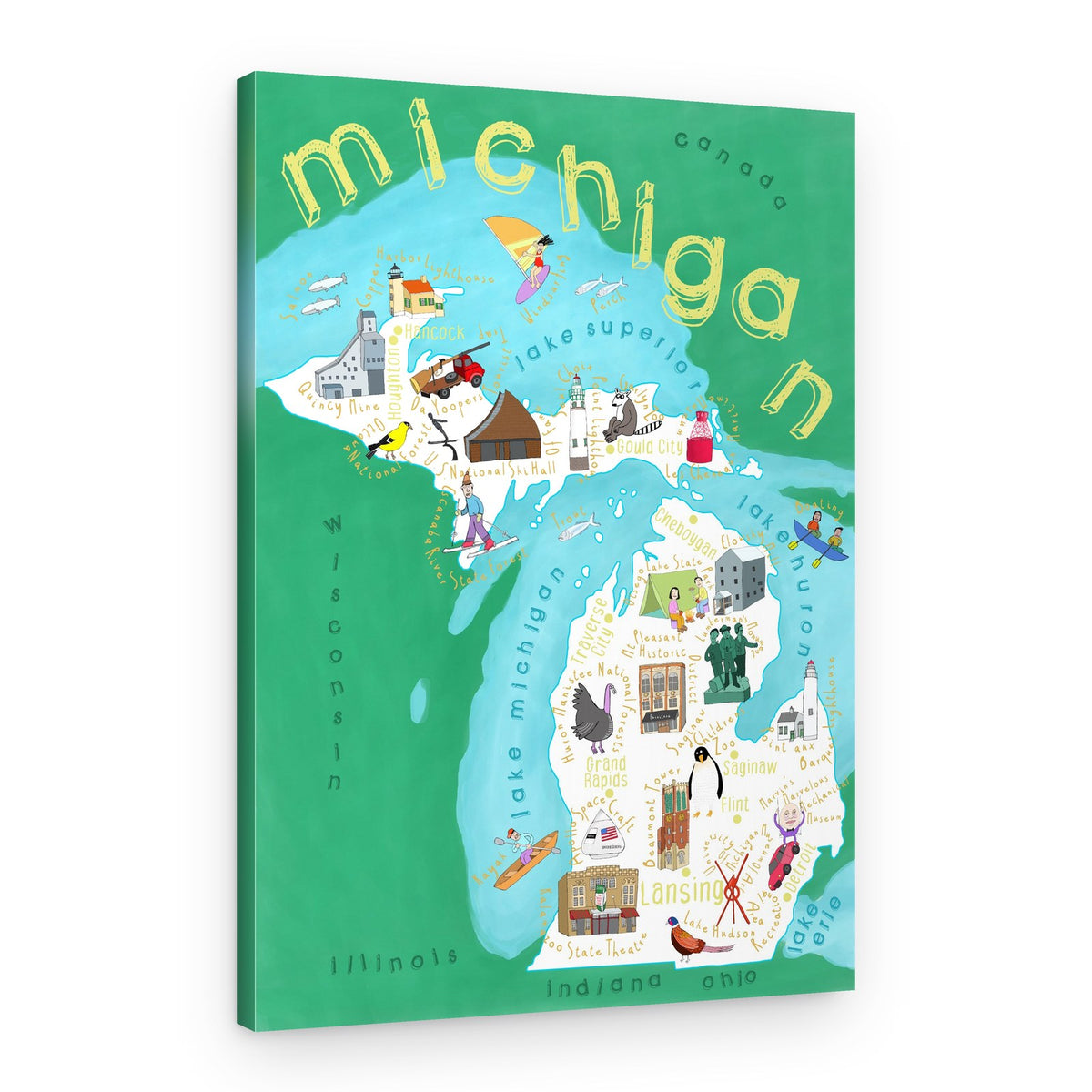 Illustrated Michigan Map – Canvas Print