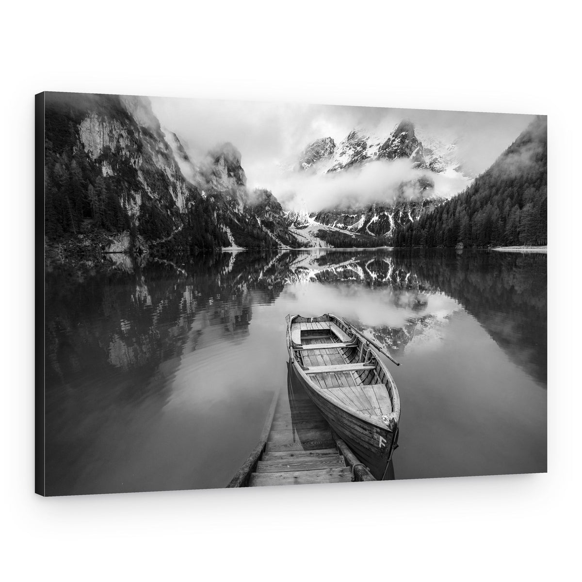 Serene Mountain Lake Boat – Canvas Print