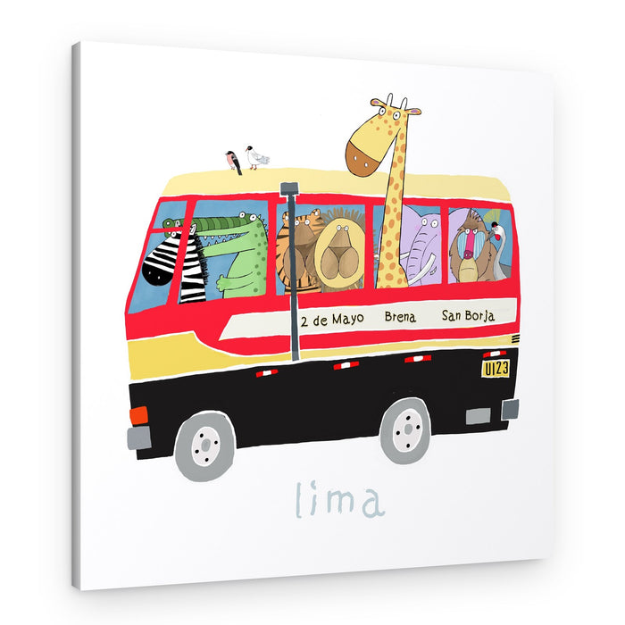 Jungle Animals City Bus – Canvas Print
