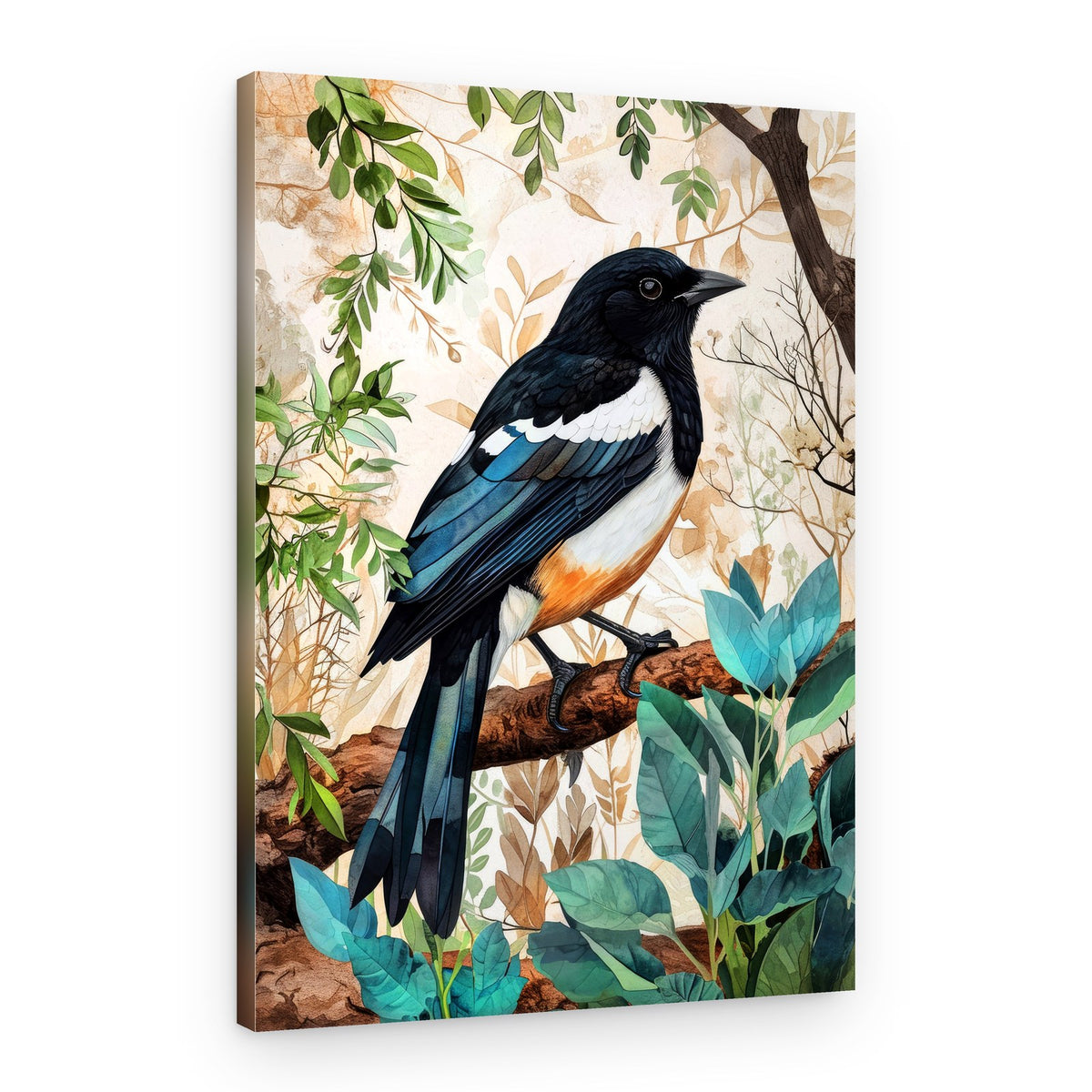 Watercolor Forest Bird – Canvas Print