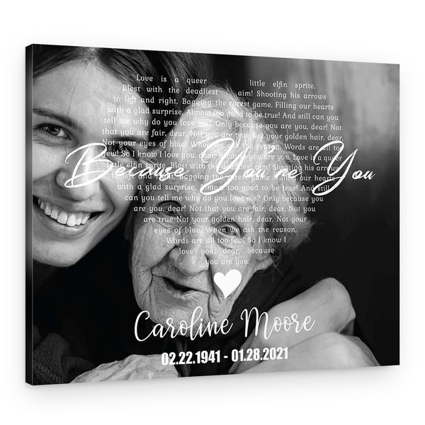Memorial Photo Canvas with Song Lyrics – B&W Design