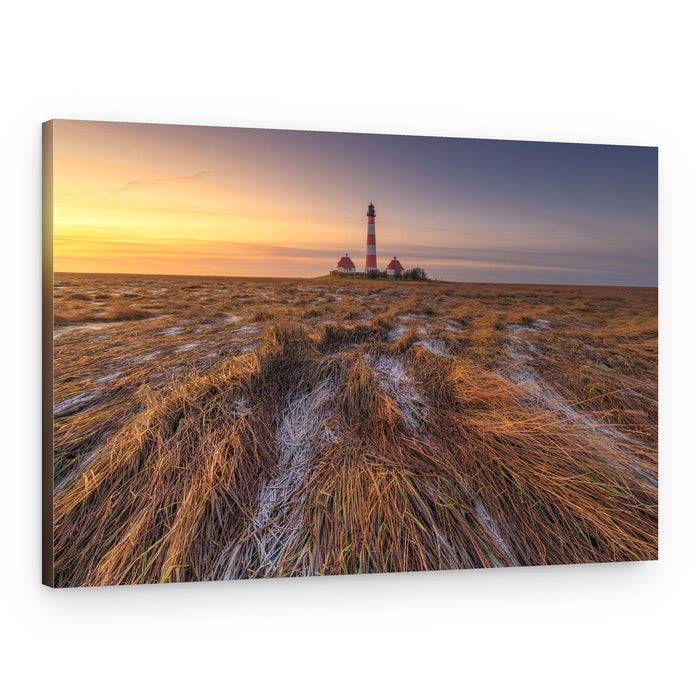 Golden Hour Lighthouse Field – Canvas Print