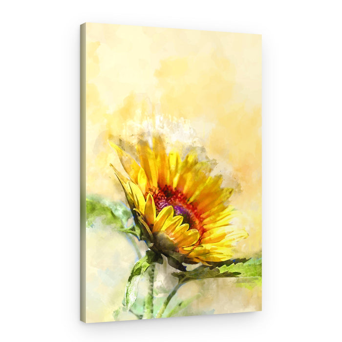 Golden Watercolor Sunflower – Canvas Print