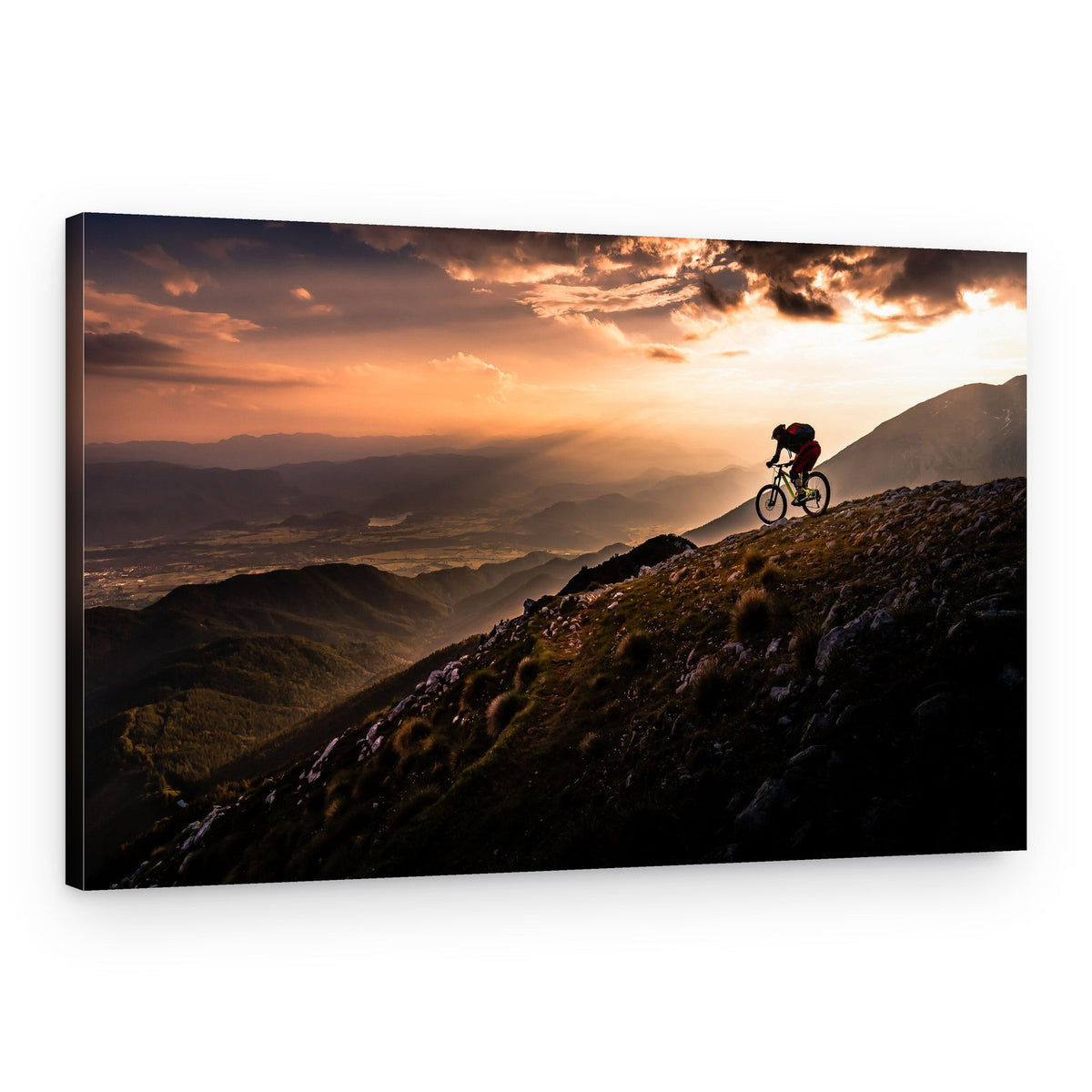 Dramatic Mountain Biker Sunset – Canvas Print