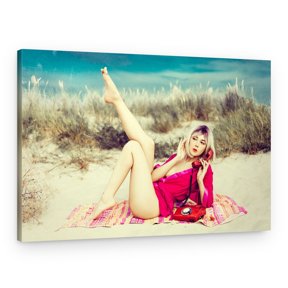 Retro Beach Phone Call – Canvas Print