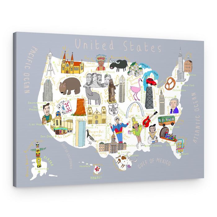 Whimsical United States Map – Canvas Print