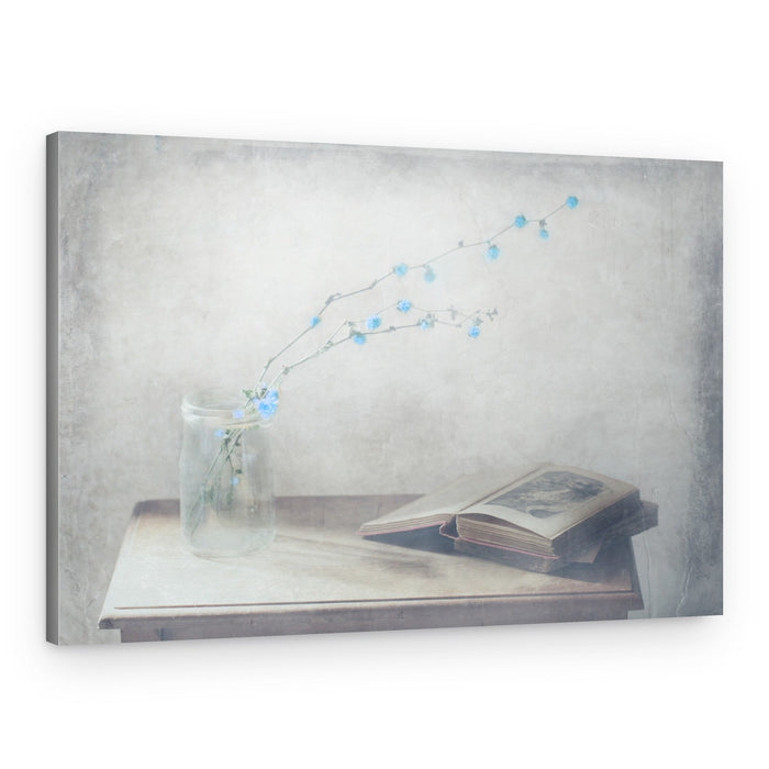 Vintage Book and Blue Flowers – Canvas Print