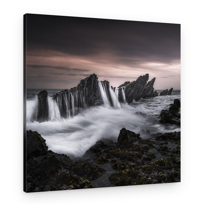 Dark Coastal Waterfall – Canvas Print