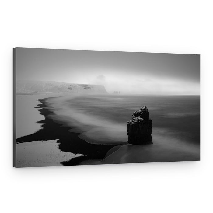 Misty Black Sand Beach – Canvas Print