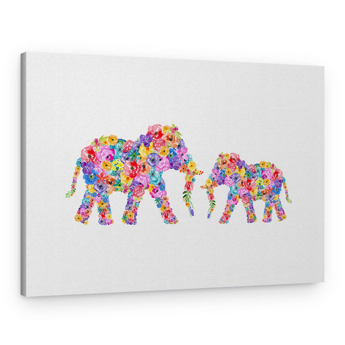 Floral Elephant Family – Canvas Print