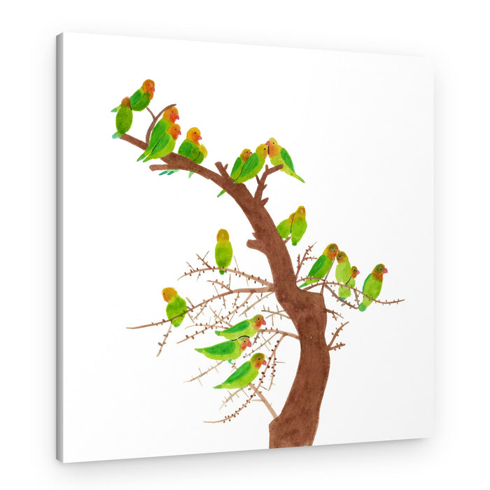 Lovebirds On Bare Tree – Canvas Print