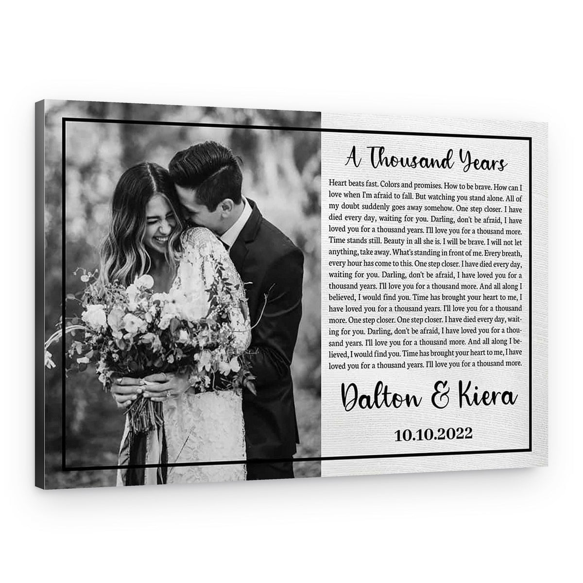 Custom Song Lyrics Photo Framed Canvas Print – Canvas Print – Black and White