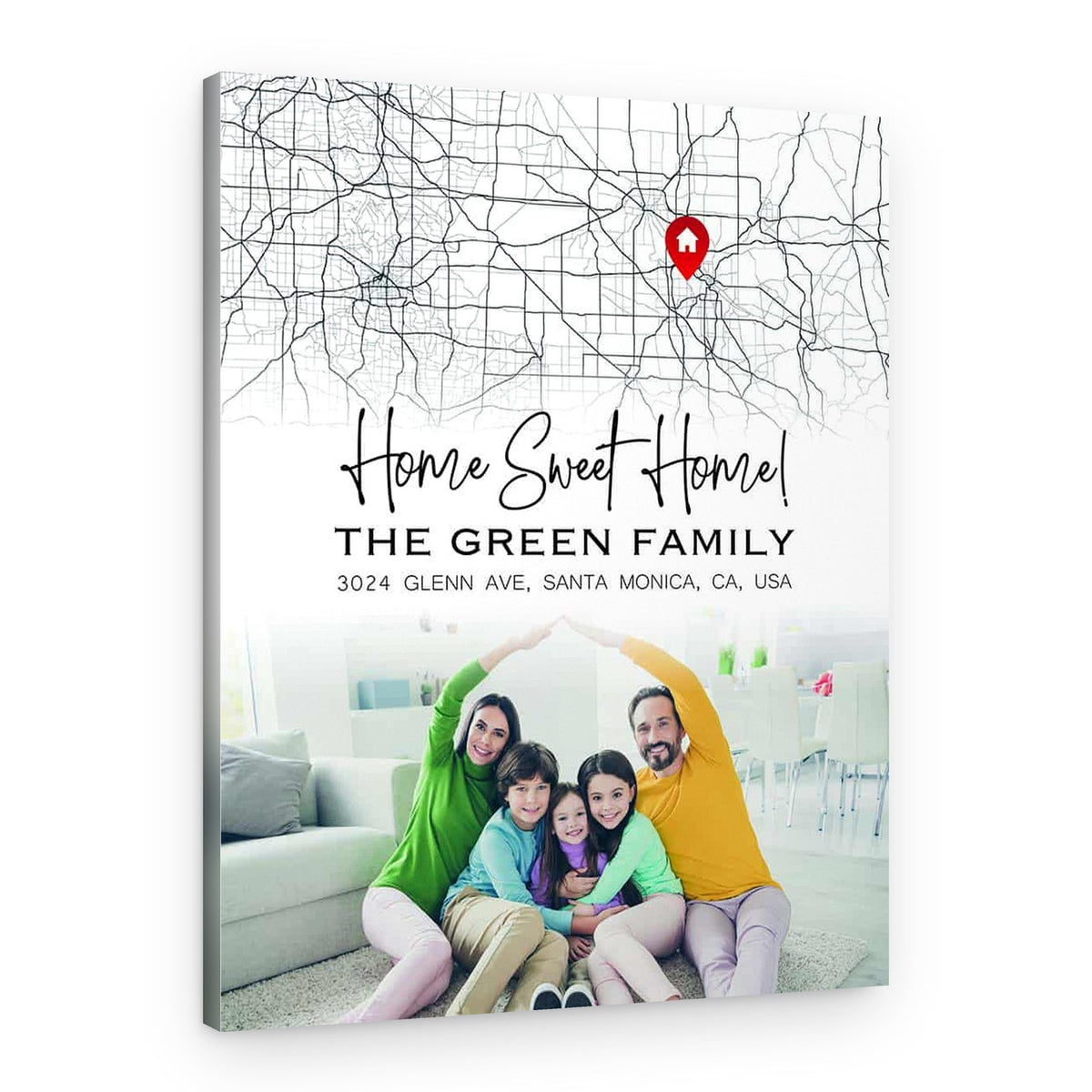 Home Sweet Home Custom Map With Photo Canvas Print – Canvas Print – Portrait