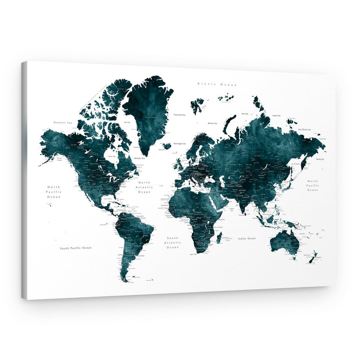 Teal Abstract World Map – Canvas Print