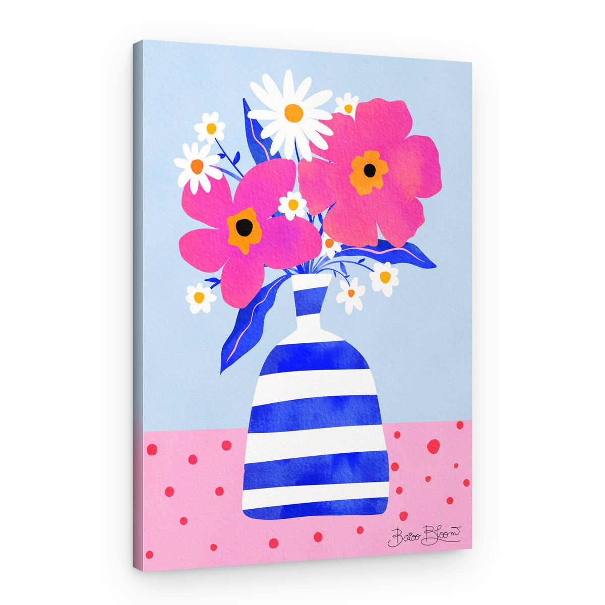 Blue Striped Vase Flowers – Canvas Print