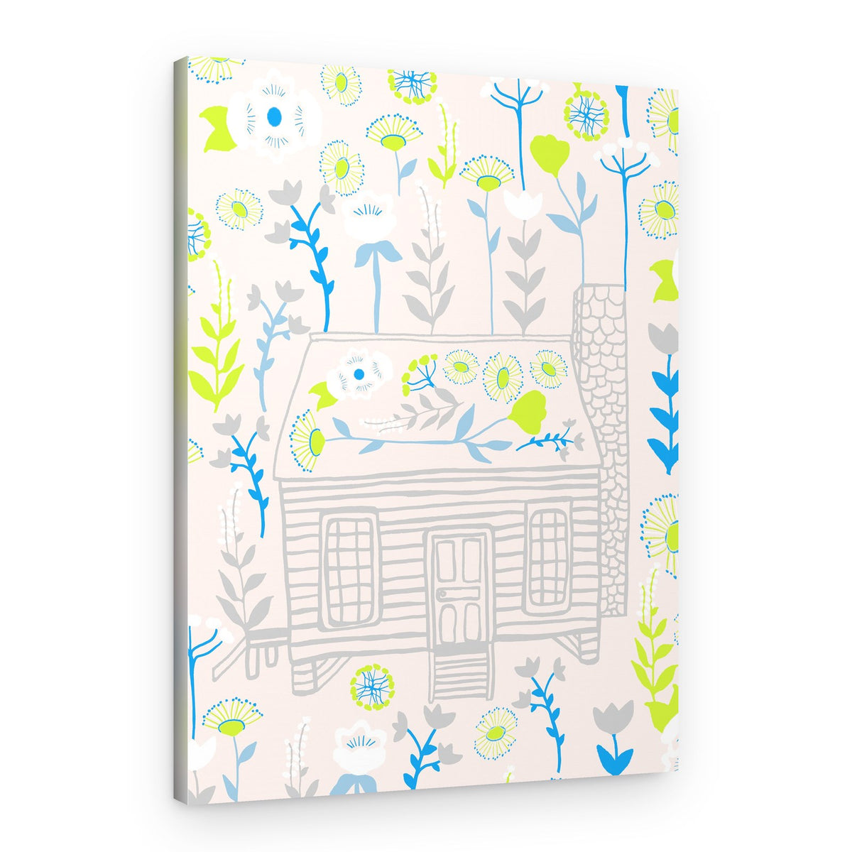 Whimsical Floral Cabin – Canvas Print