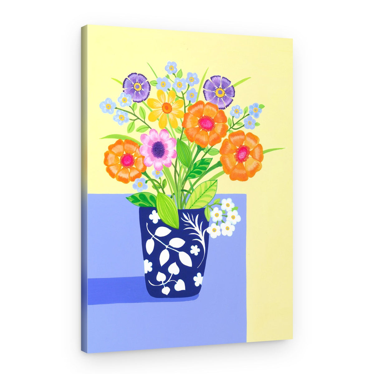 Florals Bouquet in Blue and White Vase – Canvas Print