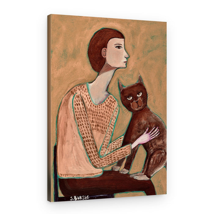 Stylized Woman and Cat – Canvas Print