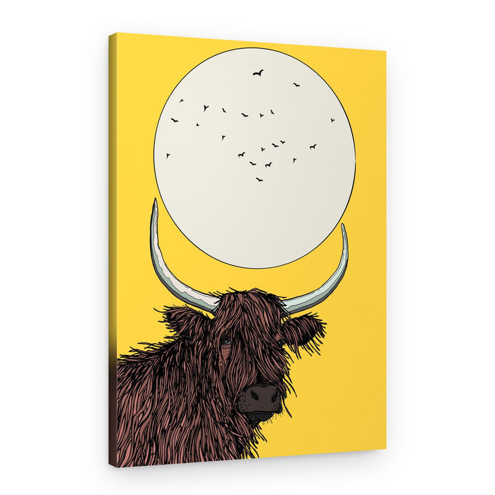 Highland Cow and Moon – Canvas Print
