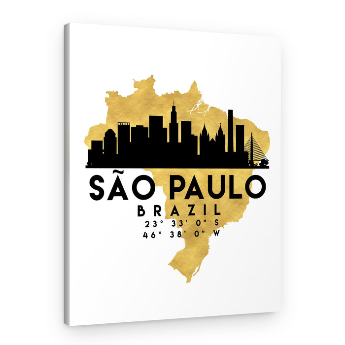 Brazil Map São Paulo Skyline – Canvas Print