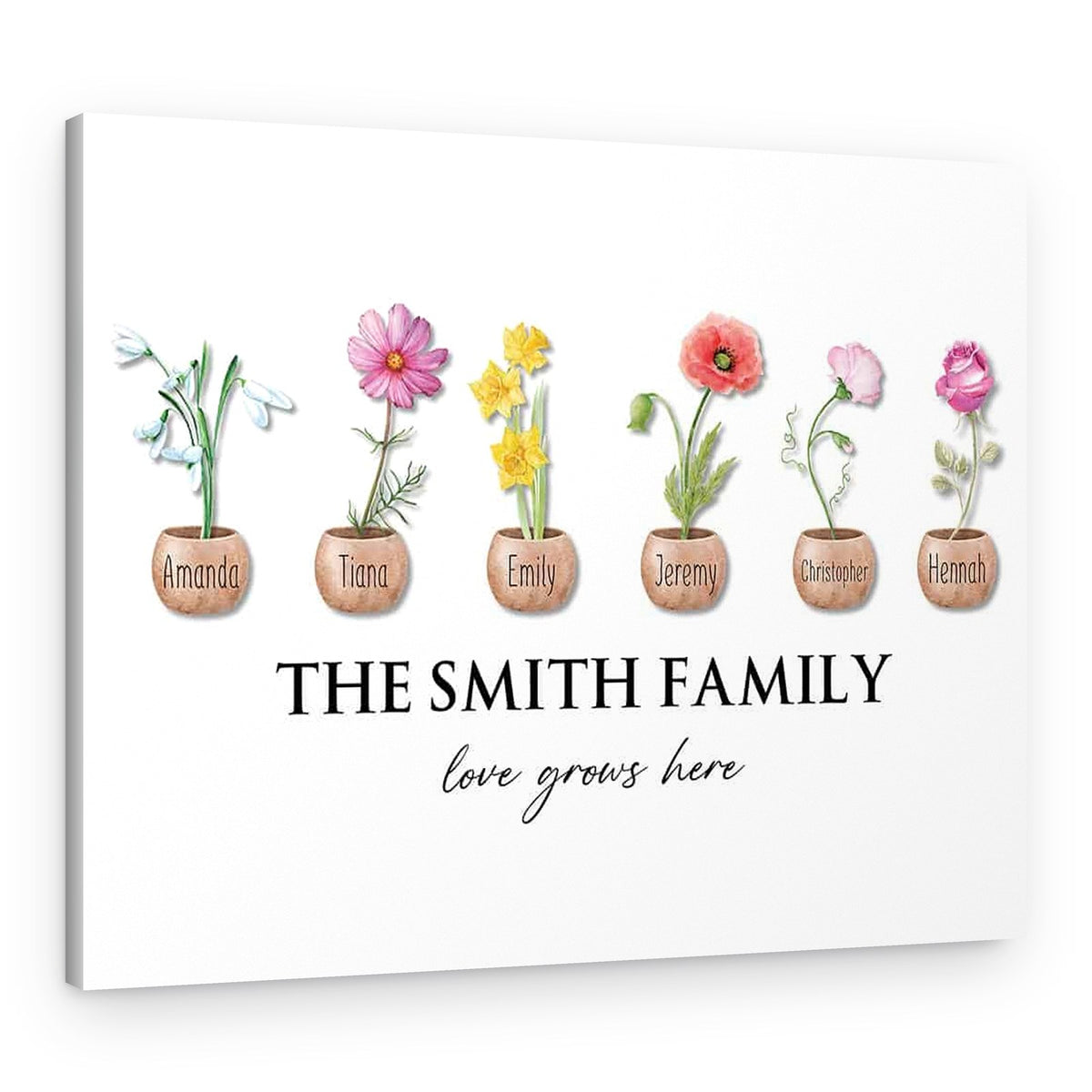 Family Birth Month Flowers Love Grows Here Custom Canvas Print – Canvas Print – 6 Names