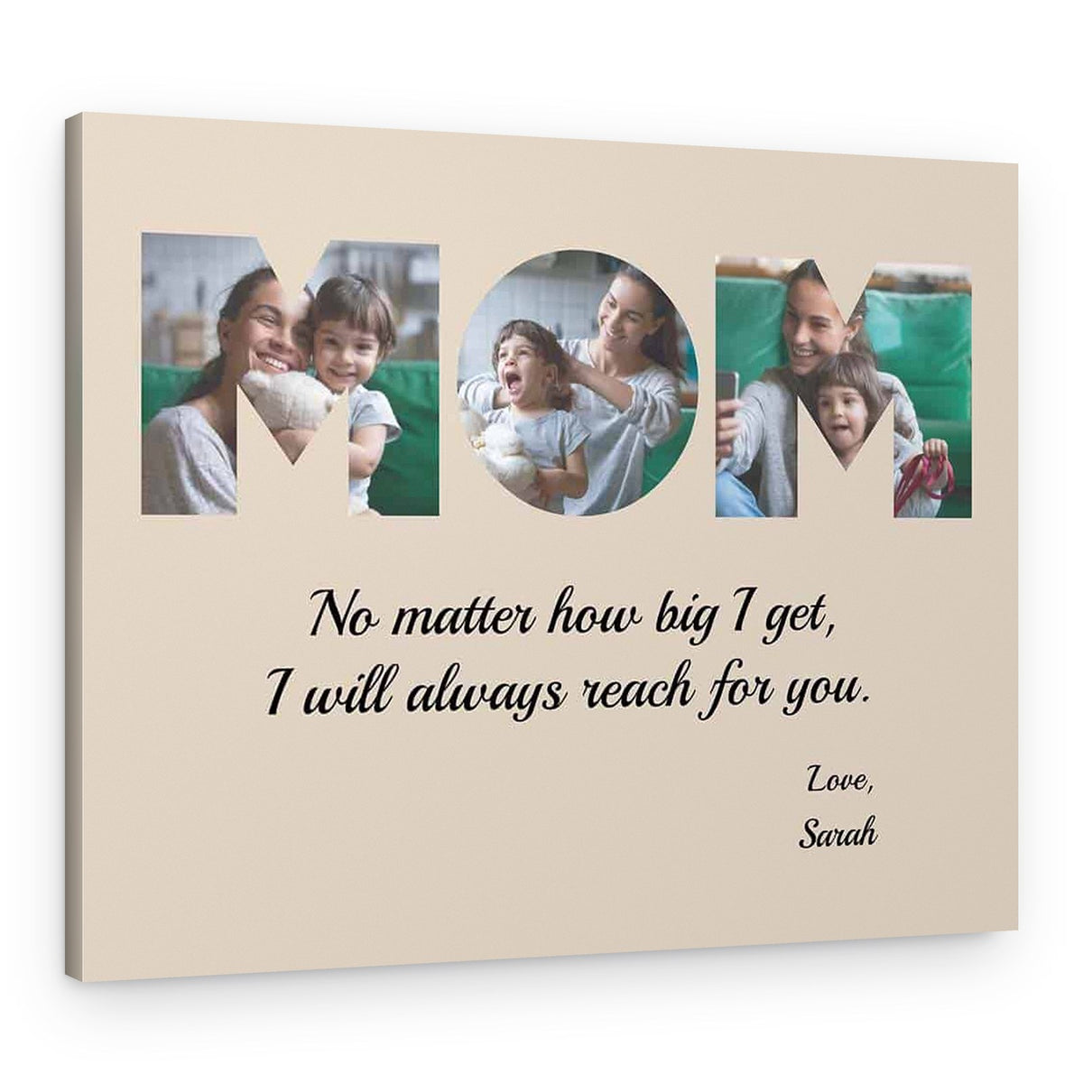 MOM Custom 3 Photos With Quote Canvas Print – Canvas Print – Custom (Up to 4 Letters) / Single Child