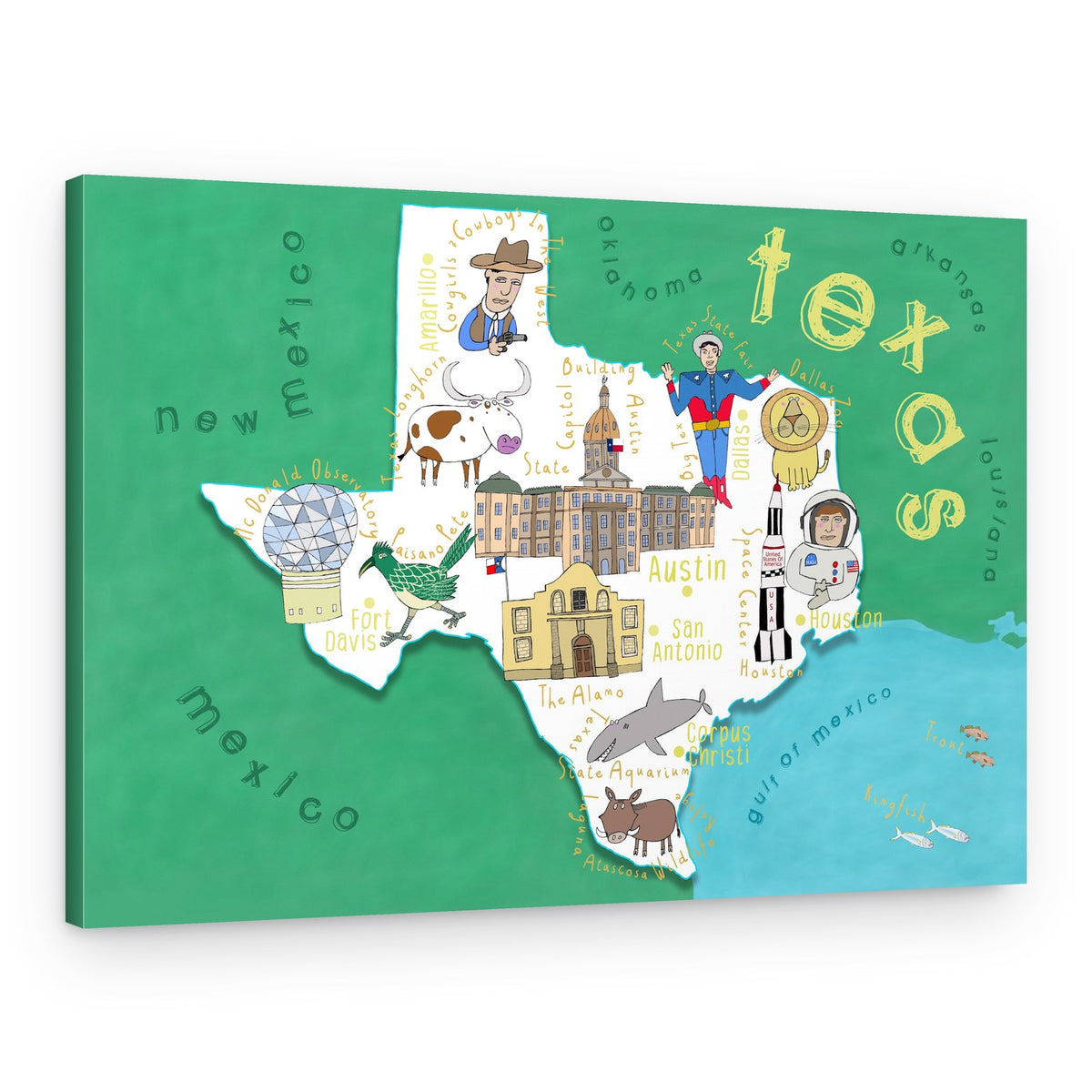 Illustrated Texas State Map – Canvas Print