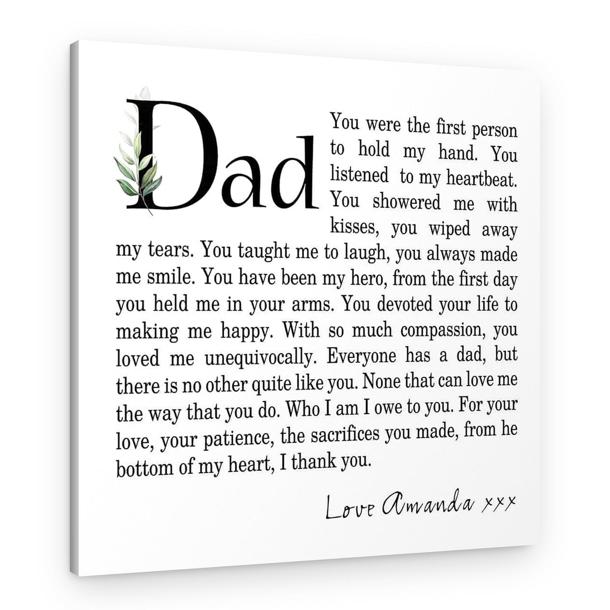 Custom Poem to Dad from Daughter Canvas Print – Canvas Print – Design B
