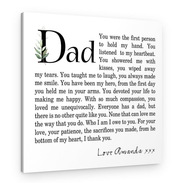 Custom Poem to Dad from Daughter Canvas Print