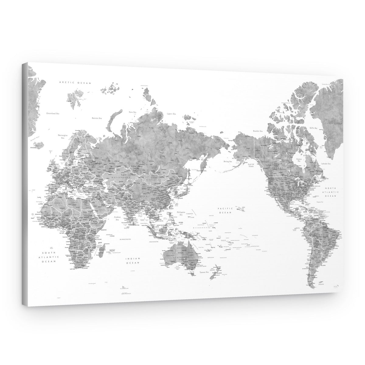 Gray Political World Map – Canvas Print