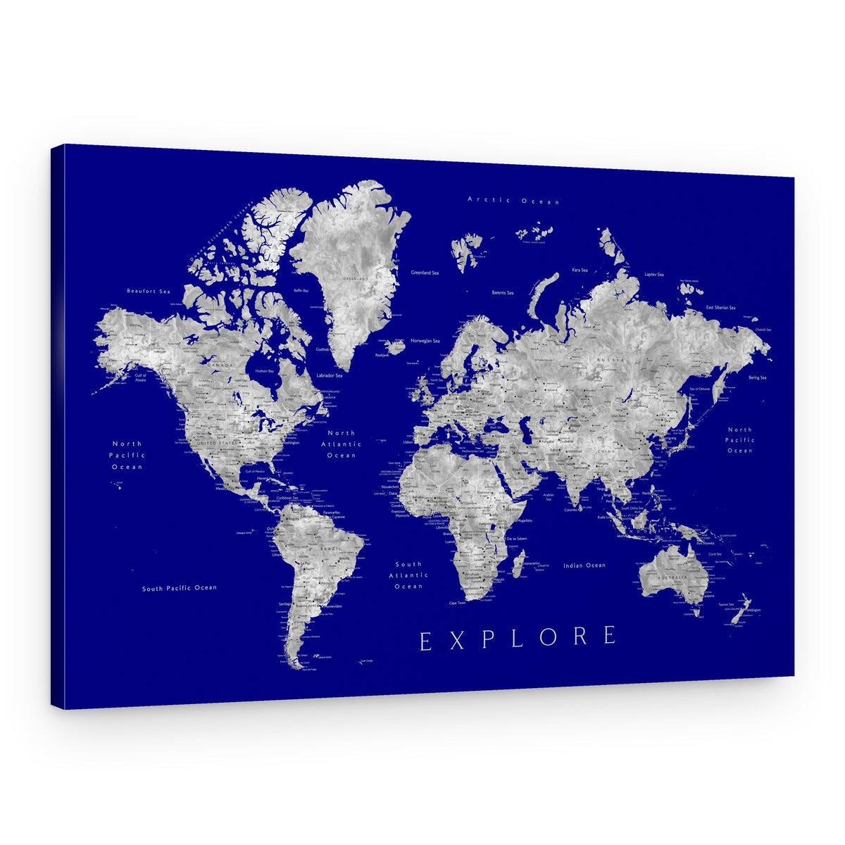 Blue Gray World Map – Canvas Print