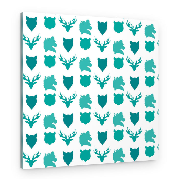 Teal Woodland Animal Pattern – Canvas Print