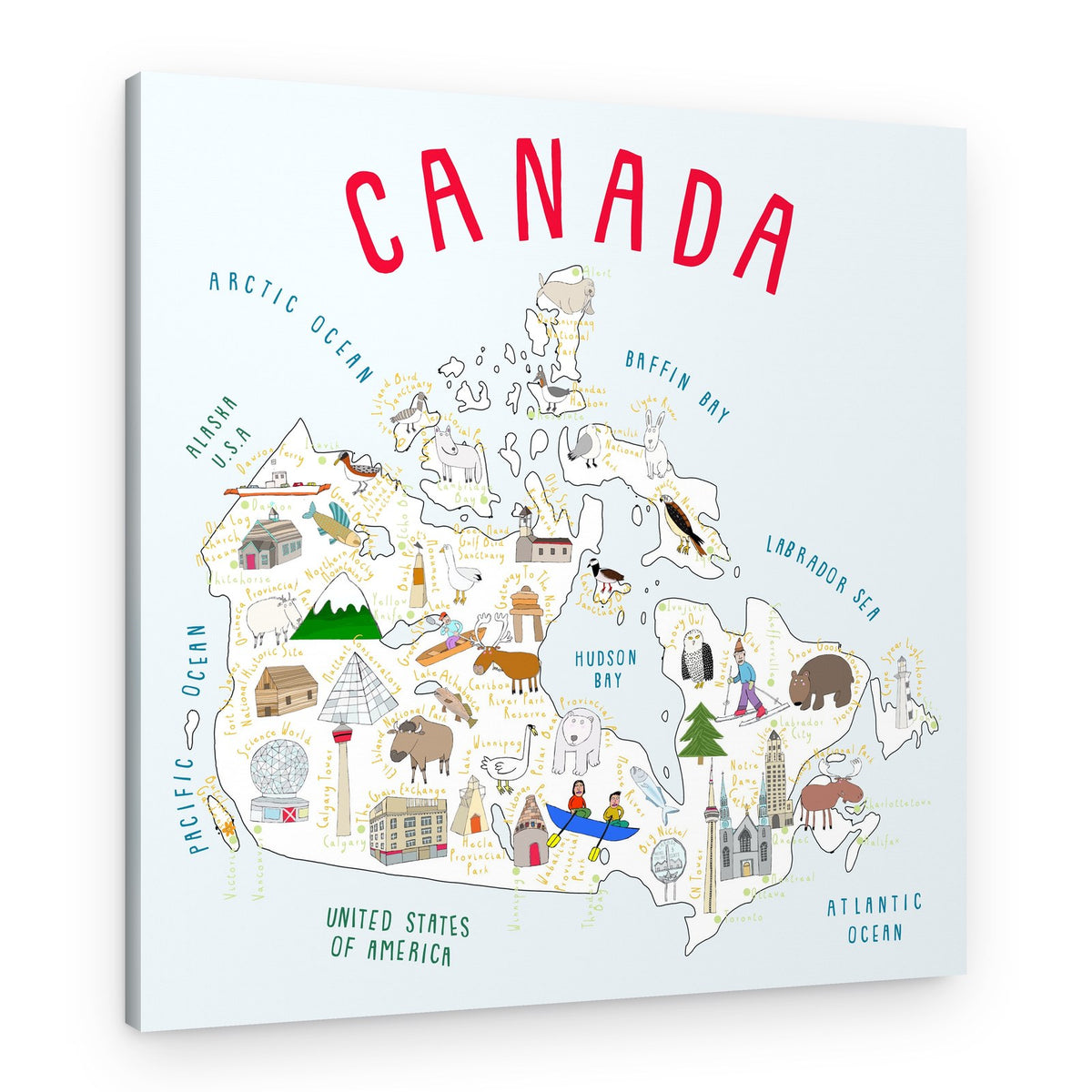 Whimsical Canada Travel Map – Canvas Print