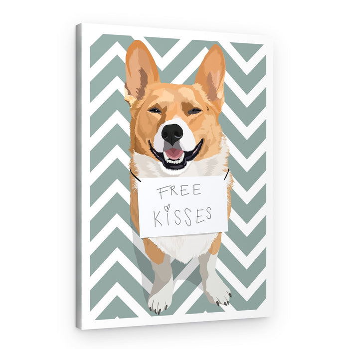 Corgi Free Kisses – Canvas Print