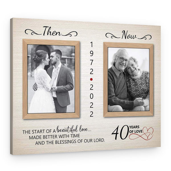 Then and Now 40th Wedding Anniversary Custom Photo Canvas Print