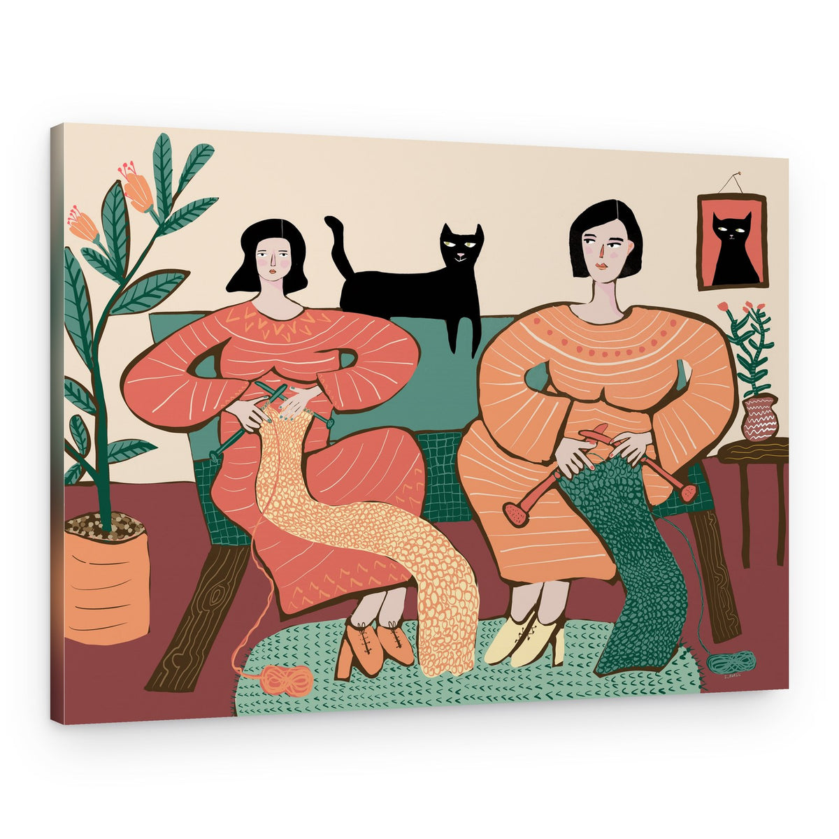 Cozy Knitting Companions – Canvas Print