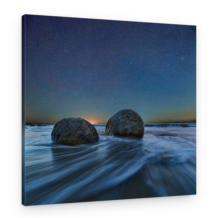 Ocean Boulders Under Stars – Canvas Print