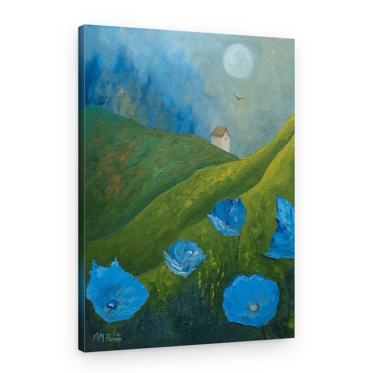 Blue Poppies Moonlit Hills – Canvas Print