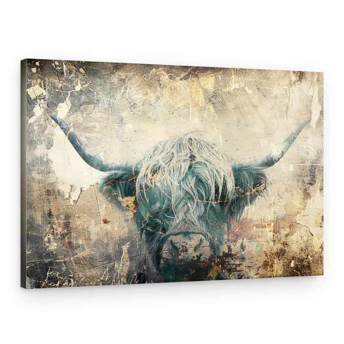 Rustic Highland Cow Portrait – Canvas Print