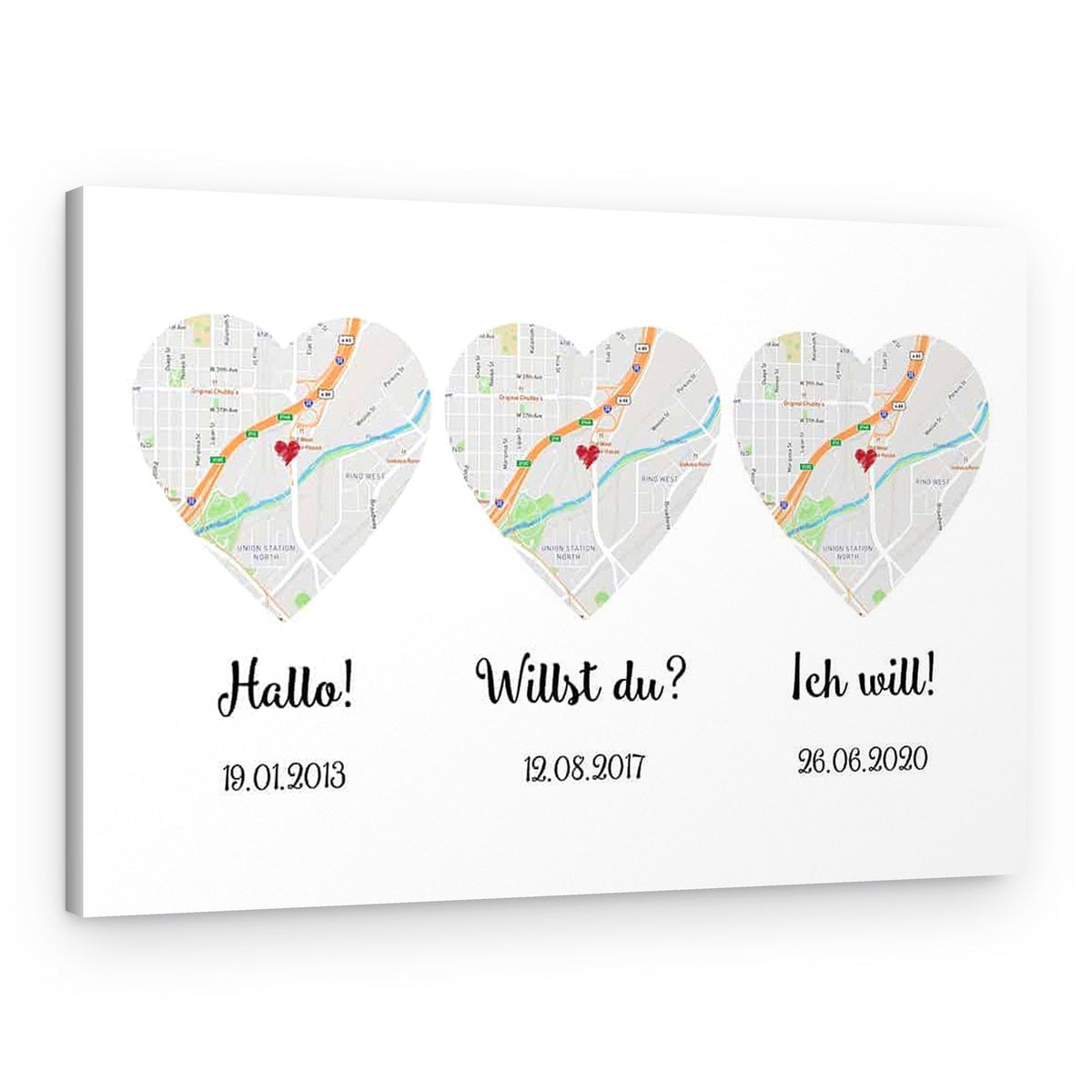 (German) Hello – Will You – I Do Map Canvas Print, Anniversary Gift – Canvas Print – Without Names