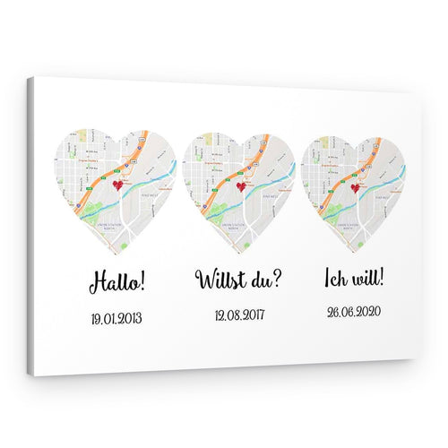 (German) Hello – Will You – I Do Map Canvas Print, Anniversary Gift – Canvas Print – Without Names