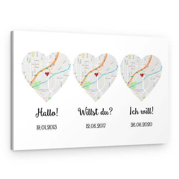 (German) Hello – Will You – I Do Map Canvas Print, Anniversary Gift