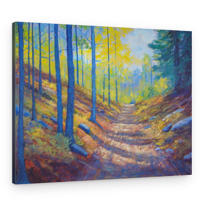 Sunlit Autumn Forest Path – Canvas Print