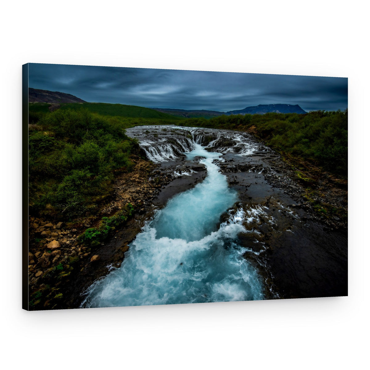 Blue River Under Dark Sky – Canvas Print