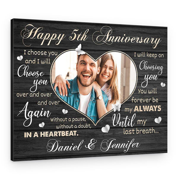 Happy 5th Anniversary Custom Heart Shape Photo with Message