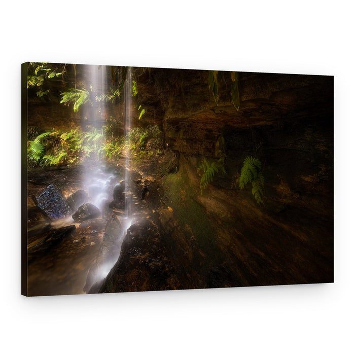 Glowing Forest Waterfall – Canvas Print