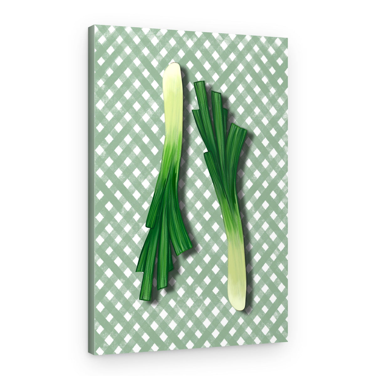 Green Onions Gingham – Canvas Print