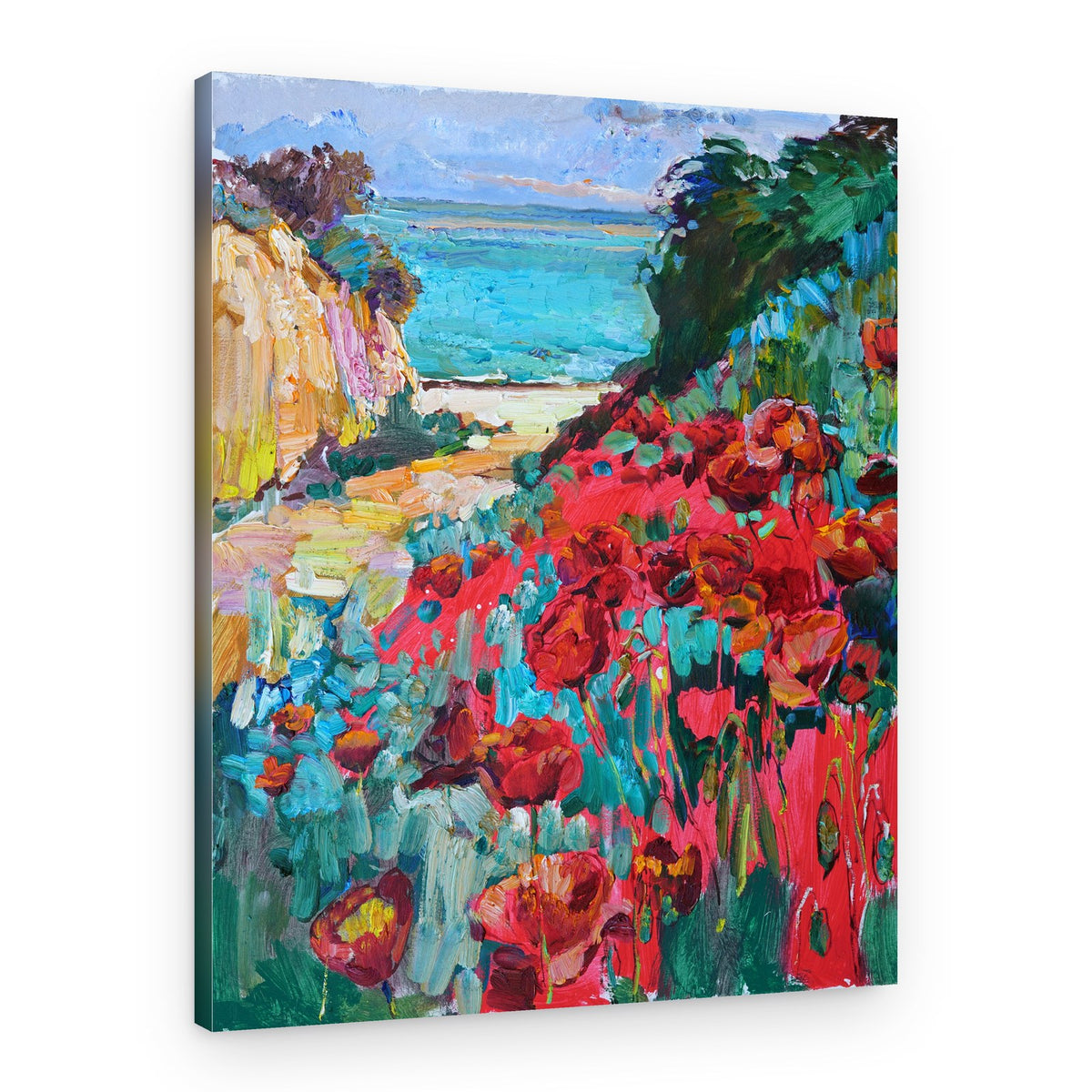 Red Poppies Coast View – Canvas Print